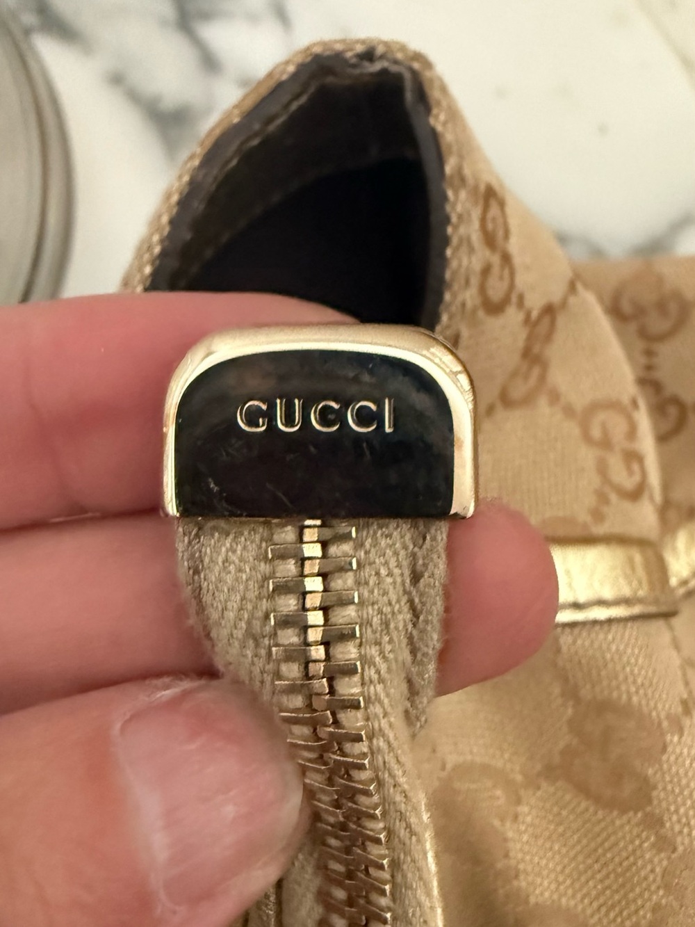 Gucci D-Ring Tote in GG Canvas with Gold Metallic Leather Trim - Picture 10 of 10